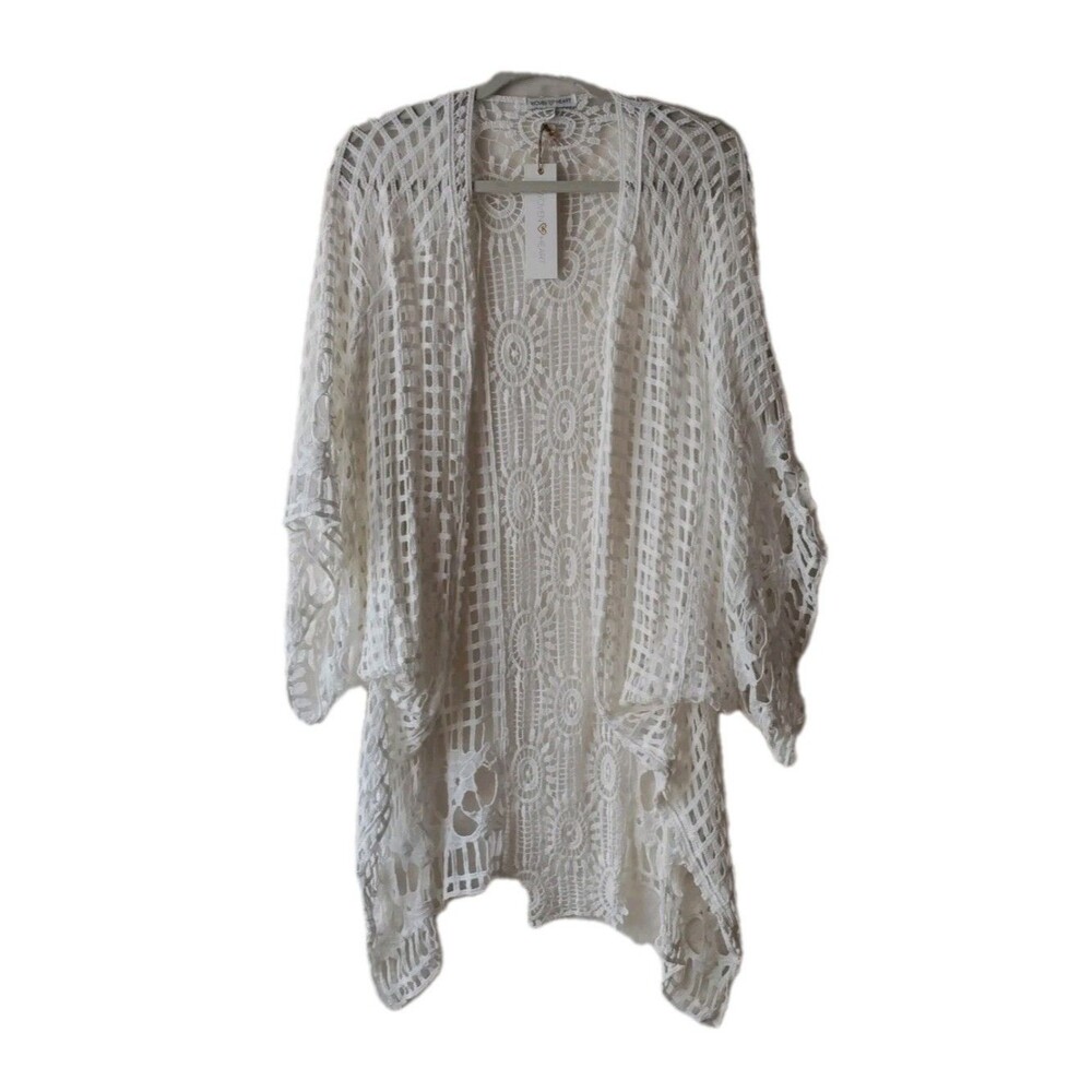 Woven Heart Women's One Size Swimsuit Cover-Up Ivory Crochet 100% Cotton